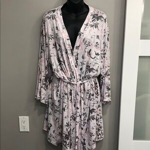 🌸 Lauren Taylor Floral Robe – Women’s XL – Soft Pink & Gray